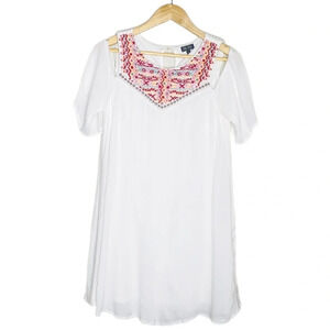 Lily Rose White Embroidered Cold Shoulder Mini Dress Size Large